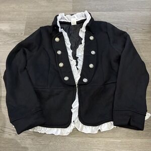 Starline Black Coat With White Ruffle Lining & Silver Buttons | Size 2X